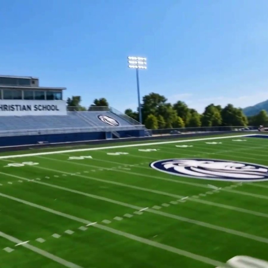 A rendering of a football stadium with the Unity Lions logo on the field